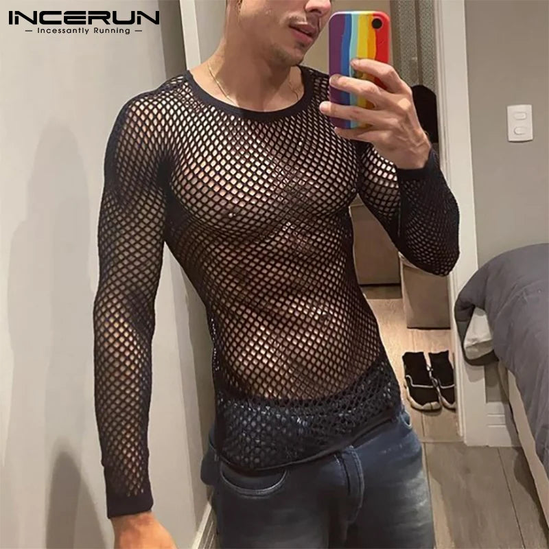 T Shirt Mesh Transparent O-neck