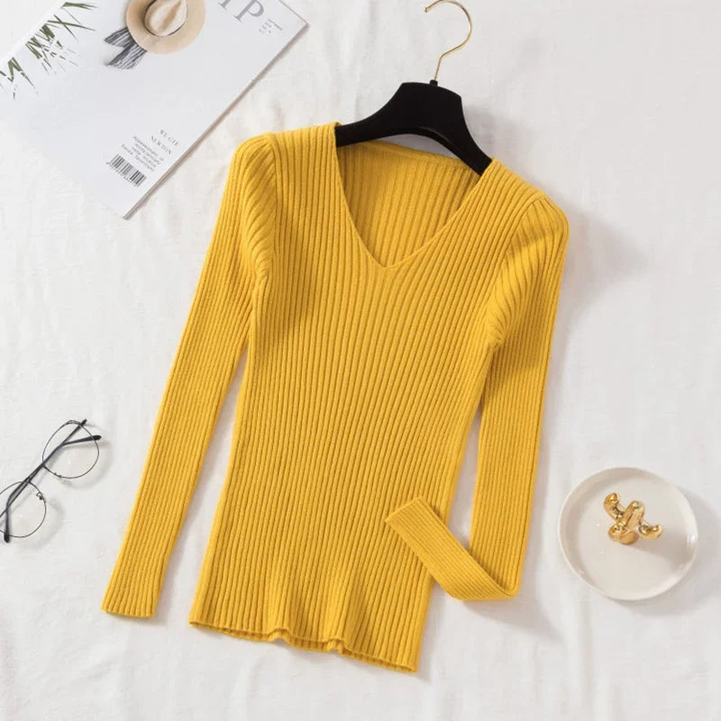 Knitted V Neck Pullover Sweater