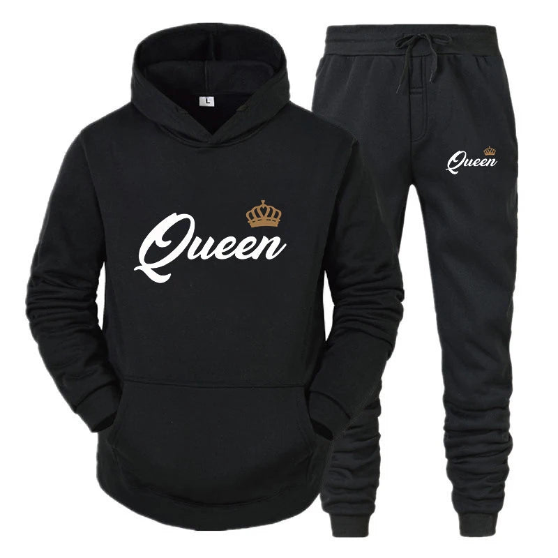 KING QUEEN Hooded Suits Hoodie and Pants 2pcs