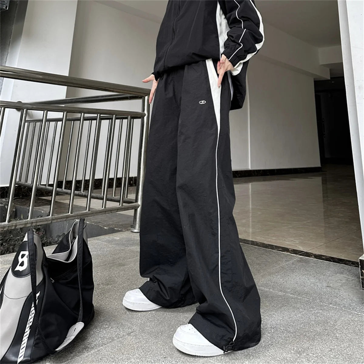 Wide Leg Cargo Pants Drawstring Solid Streetwear