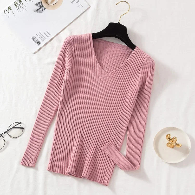 Knitted V Neck Pullover Sweater