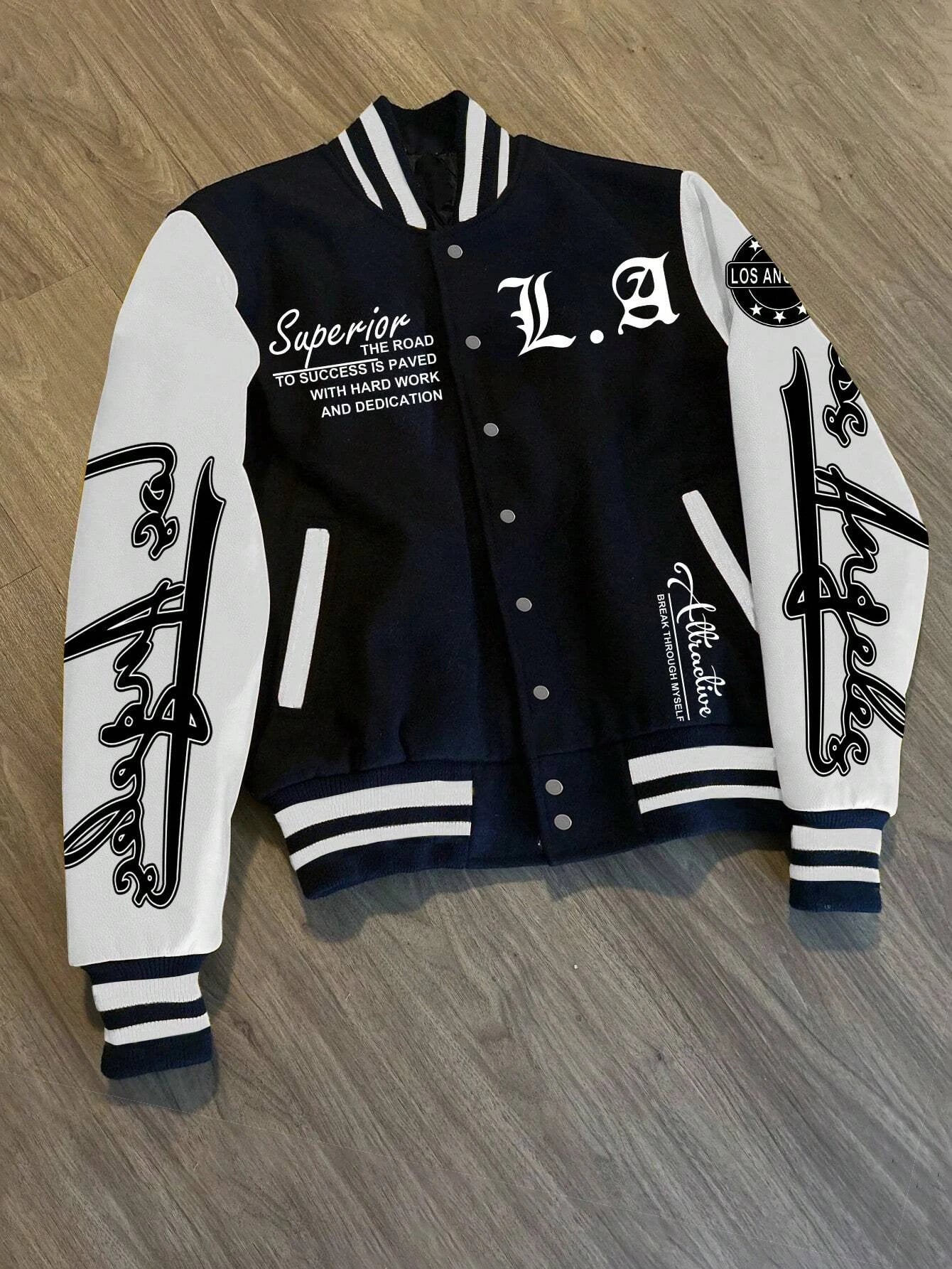 Manfinity EMRG Men's Simple Print Daily Long Sleeve Baseball Jacket men jacket