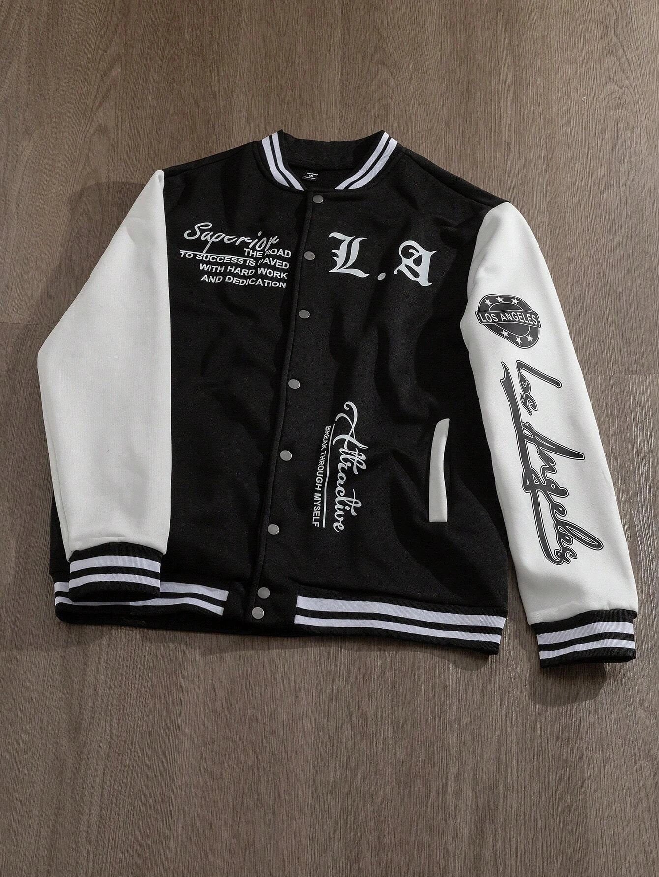 Manfinity EMRG Men's Simple Print Daily Long Sleeve Baseball Jacket men jacket