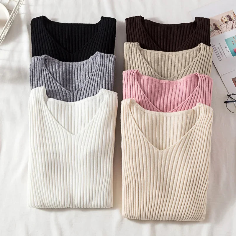 Knitted V Neck Pullover Sweater