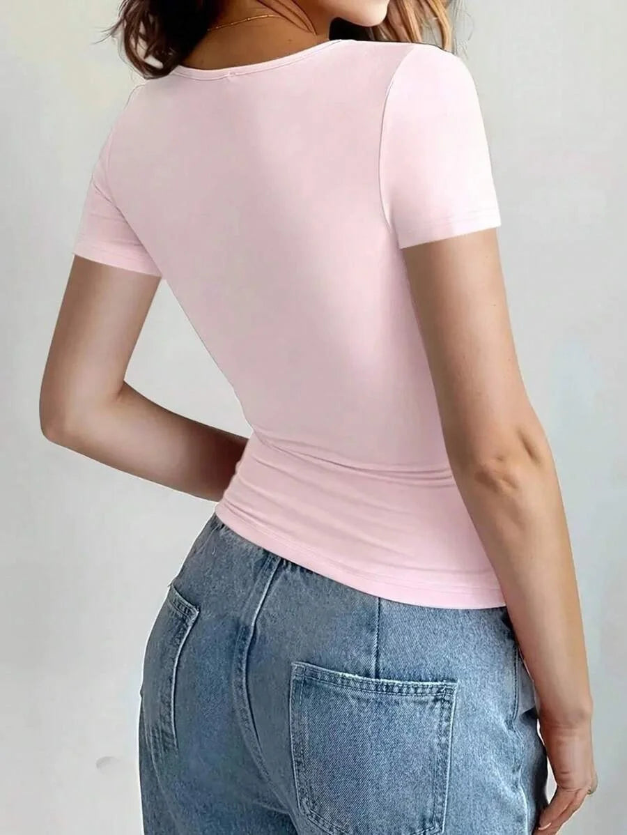 Womens Basic T-Shirts Scoop Neck Short Sleeve Crop Tops