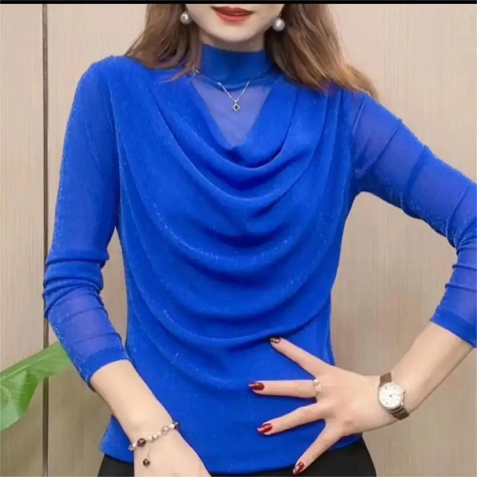 Temperament Pleated T Shirt Tops Spring Autumn New Long Sleeve