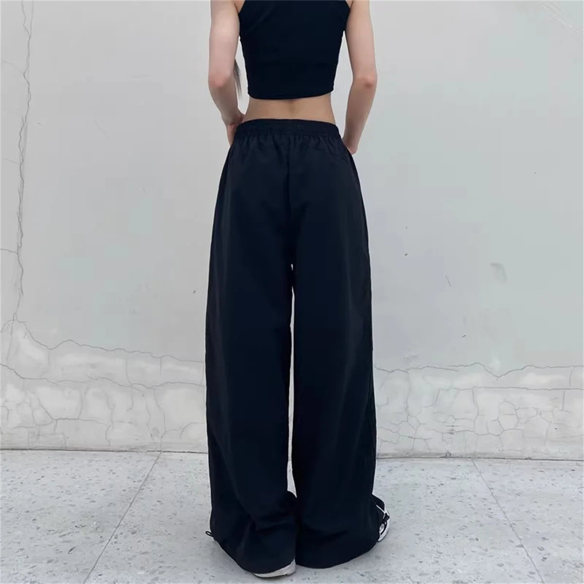 Wide Leg Cargo Pants Drawstring Solid Streetwear