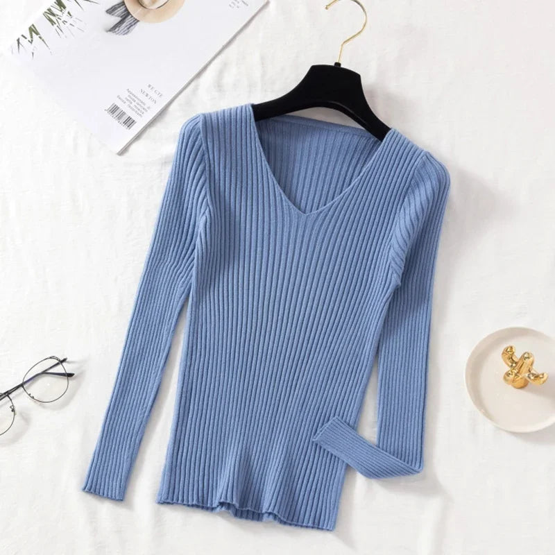 Knitted V Neck Pullover Sweater