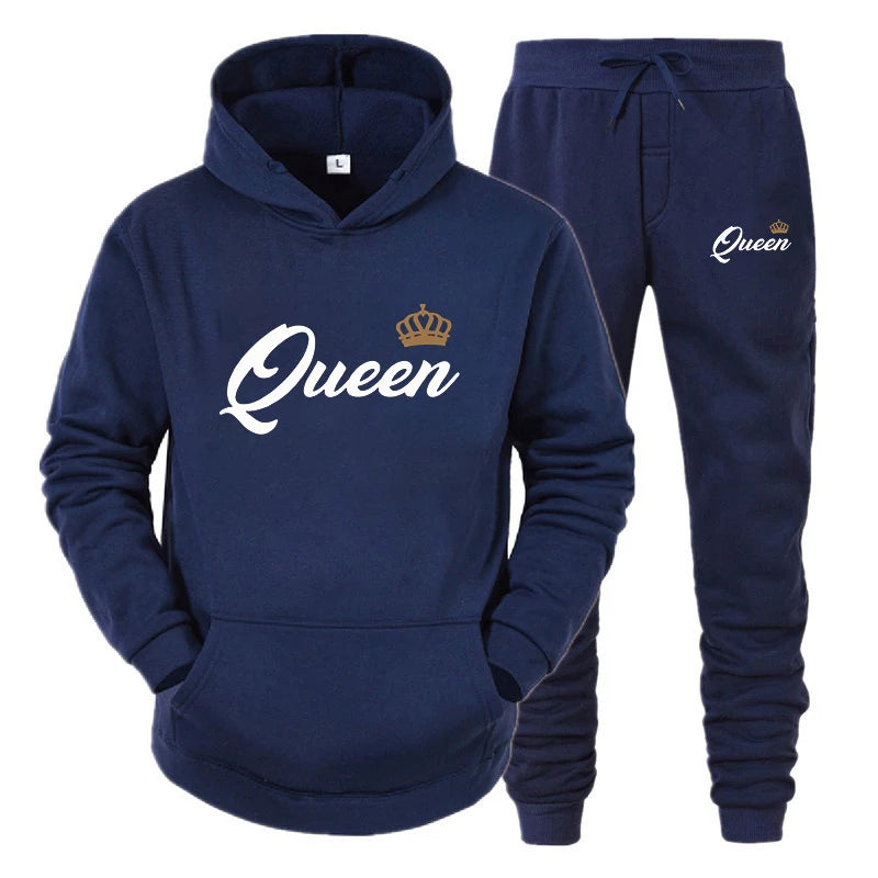 KING QUEEN Hooded Suits Hoodie and Pants 2pcs