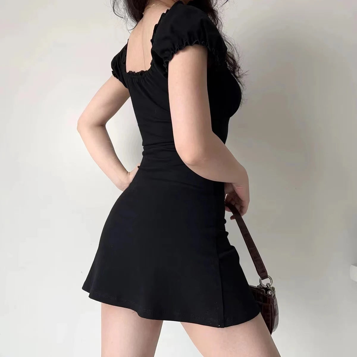 Mini Dress Women Short Sleeved Lace up Hollow