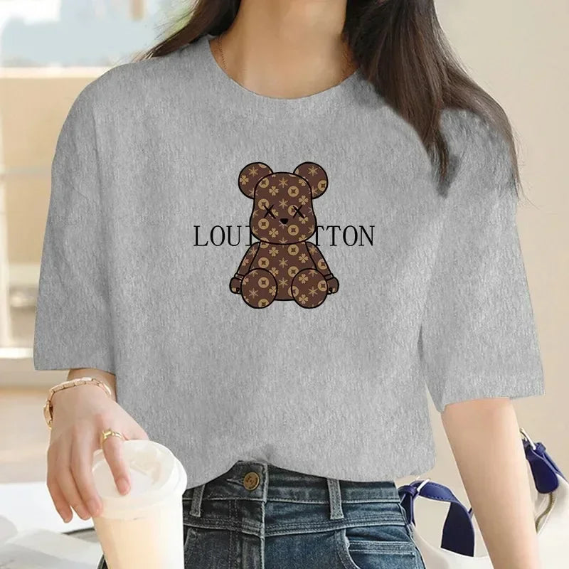 New Crew Neck Clothing Cartoon Bear Print  Women's Short Sleeve T-Shirt