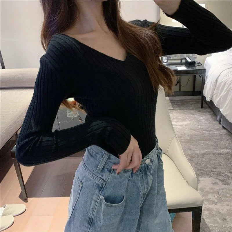 Knitted V Neck Pullover Sweater