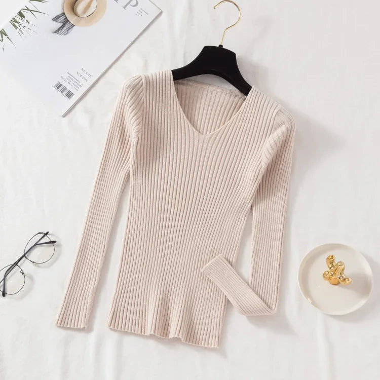 Knitted V Neck Pullover Sweater