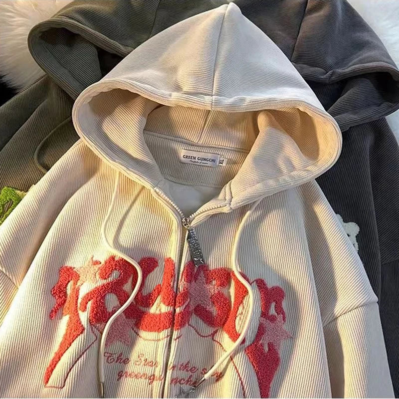 Fashion Embroidery Zip Up Hoodies