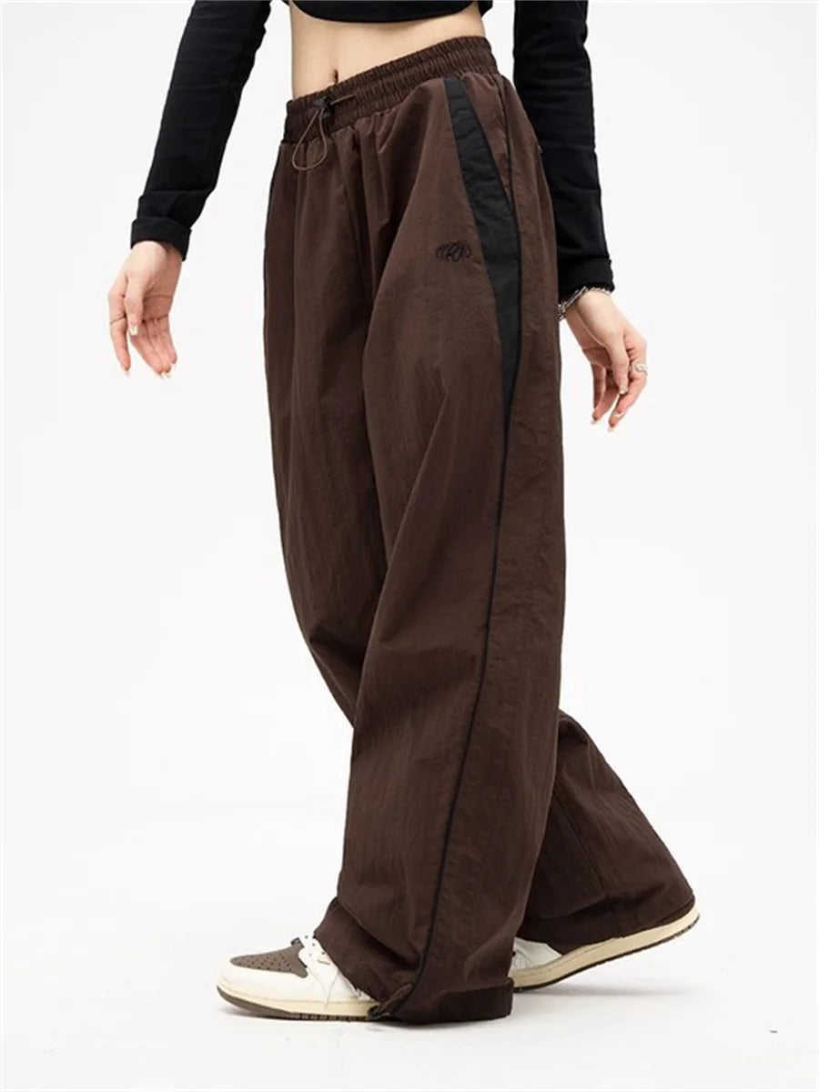 Wide Leg Cargo Pants Drawstring Solid Streetwear