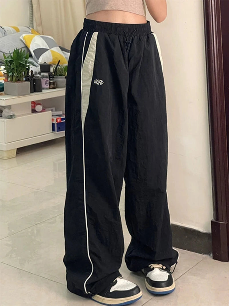 Wide Leg Cargo Pants Drawstring Solid Streetwear