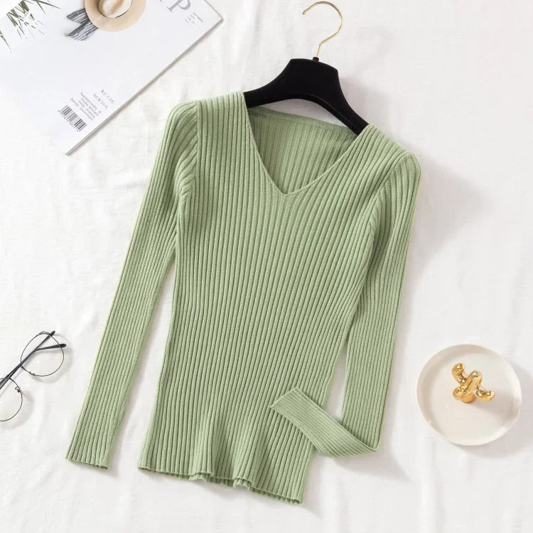 Knitted V Neck Pullover Sweater