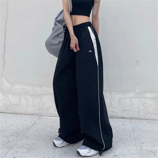 Wide Leg Cargo Pants Drawstring Solid Streetwear