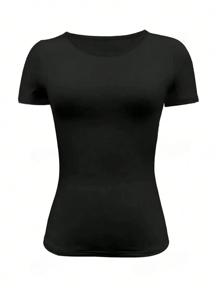 Womens Basic T-Shirts Scoop Neck Short Sleeve Crop Tops