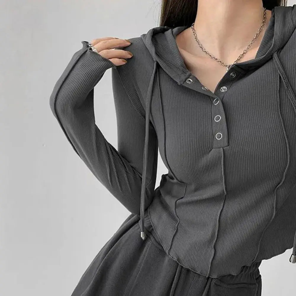 Rimocy Hooded Button Up Lady Crop Top