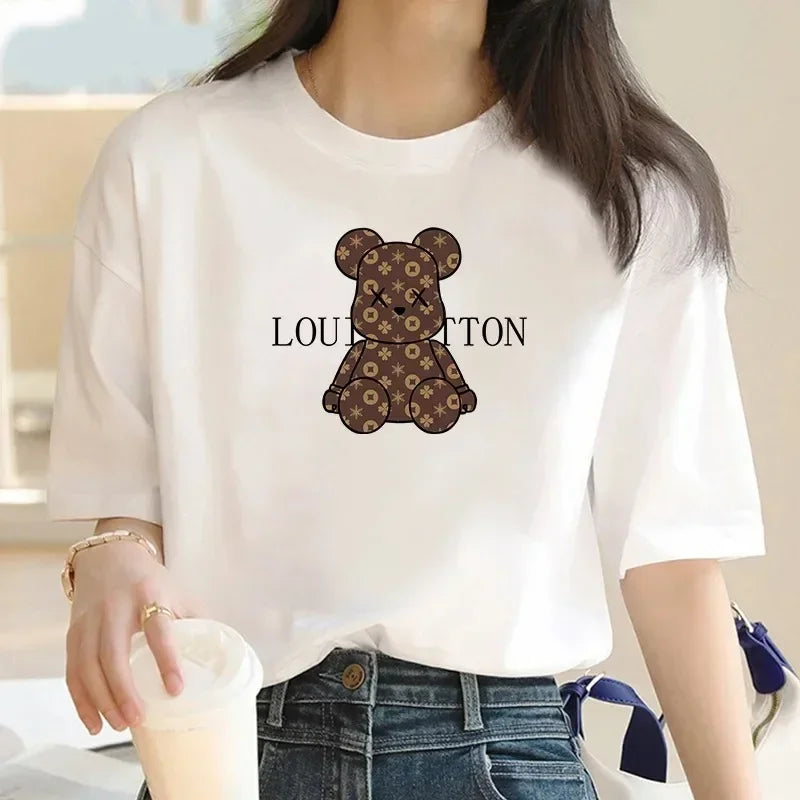 New Crew Neck Clothing Cartoon Bear Print  Women's Short Sleeve T-Shirt