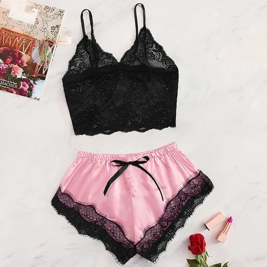 New Sexy Lace Pajamas Black Pink