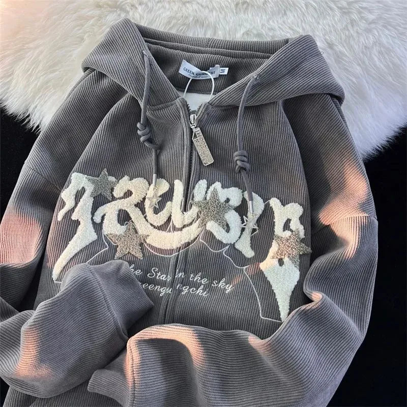 Fashion Embroidery Zip Up Hoodies