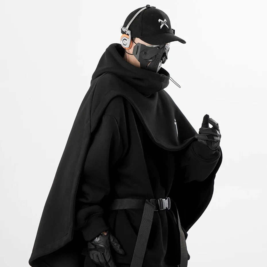 Stylish Poncho Hoodie Men's Techwear Streetwear