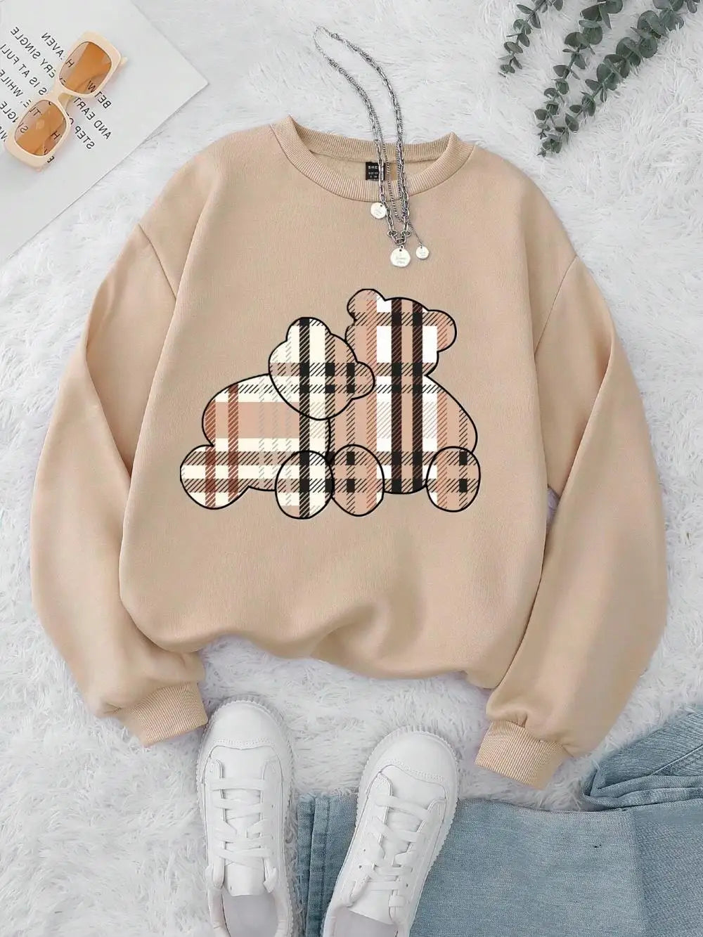 Casual Women Sweatshirts Teddy Bear Printing Sweater Shirt