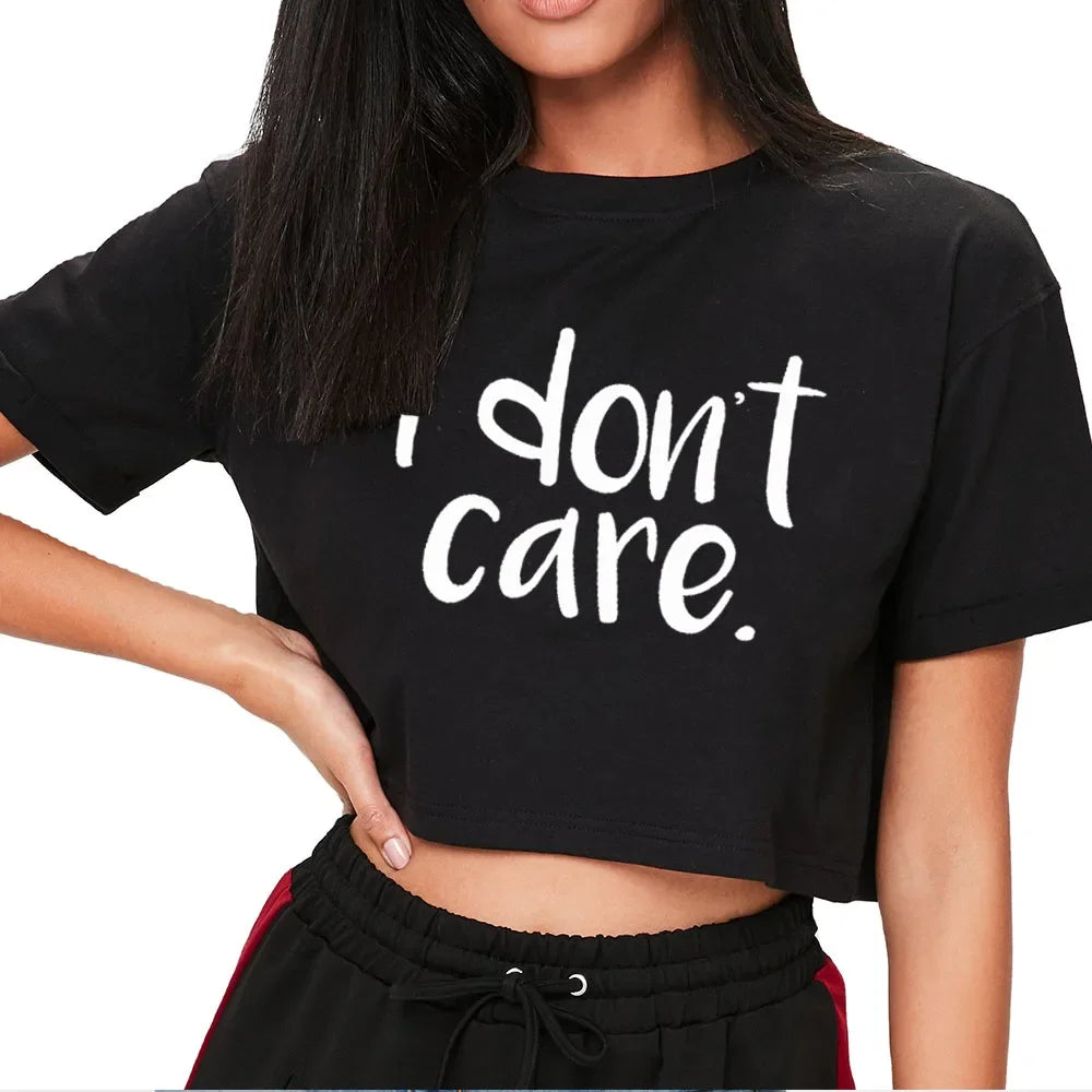 I Don't Care Print Crop Tee T-Shirt Women Clothing