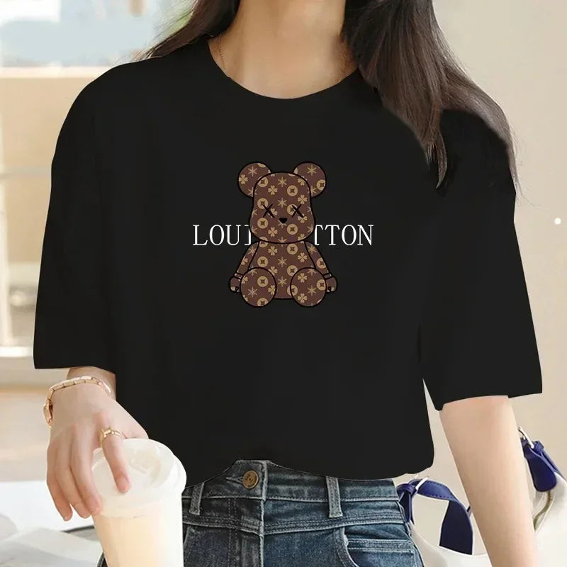 New Crew Neck Clothing Cartoon Bear Print  Women's Short Sleeve T-Shirt