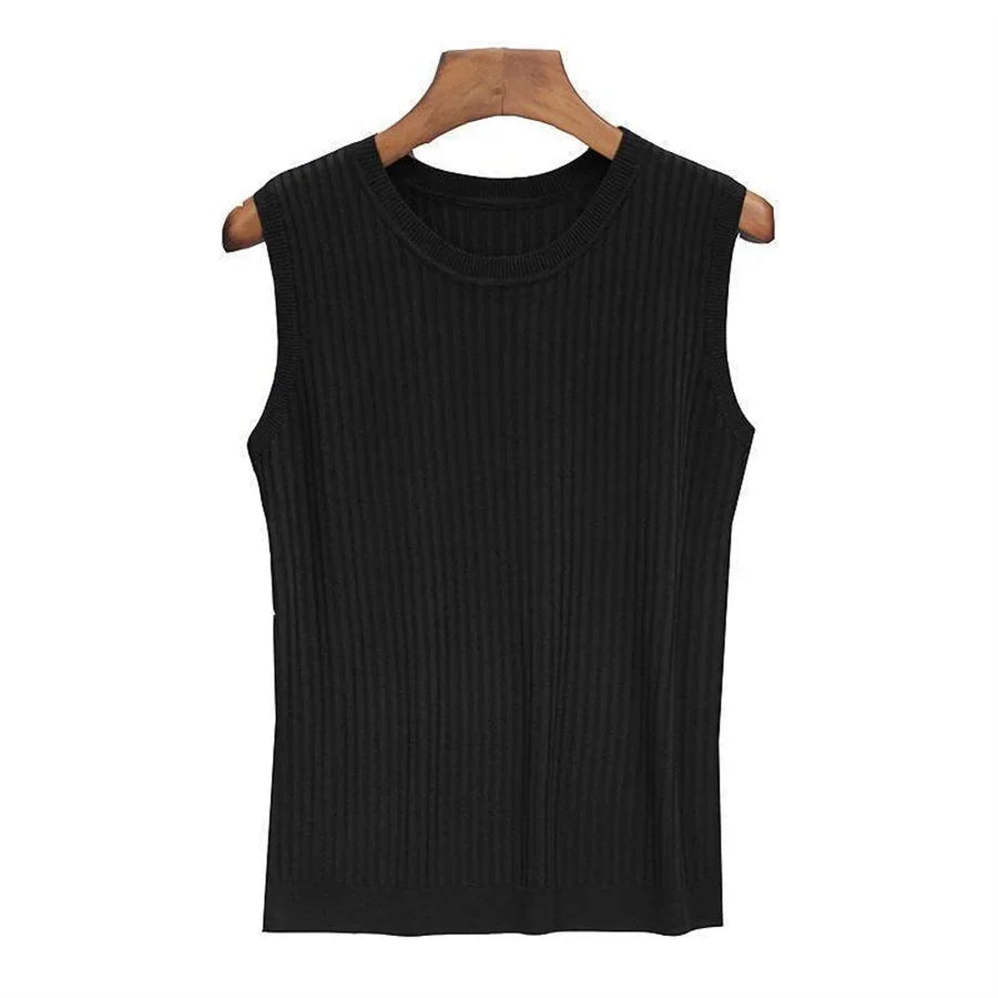 Sleeveless Blouse O-neck Knitted Shirt