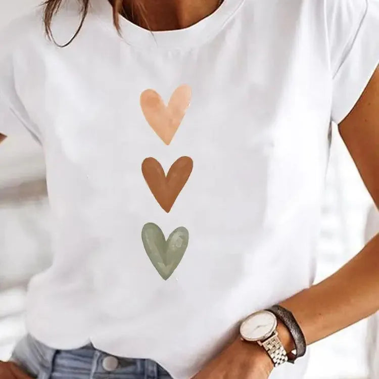 Love Heart Print Women Summer T Shirt