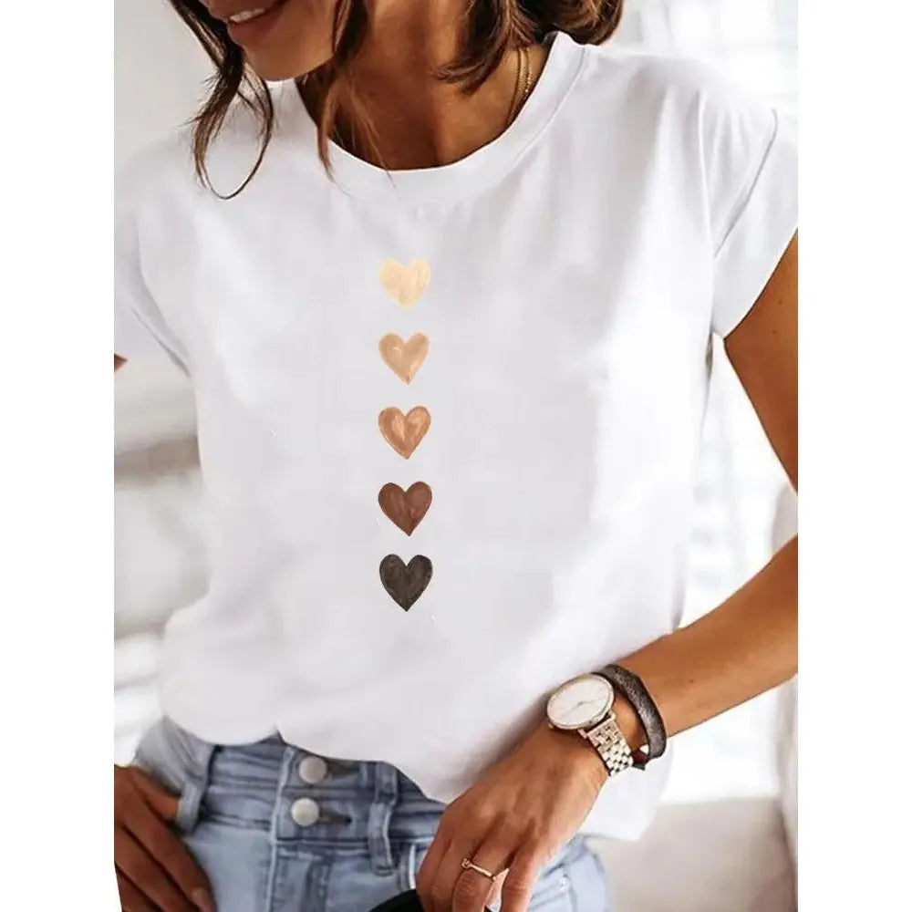 Love Heart Print Women Summer T Shirt