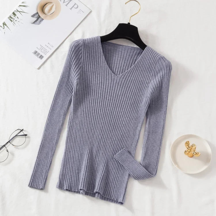 Knitted V Neck Pullover Sweater