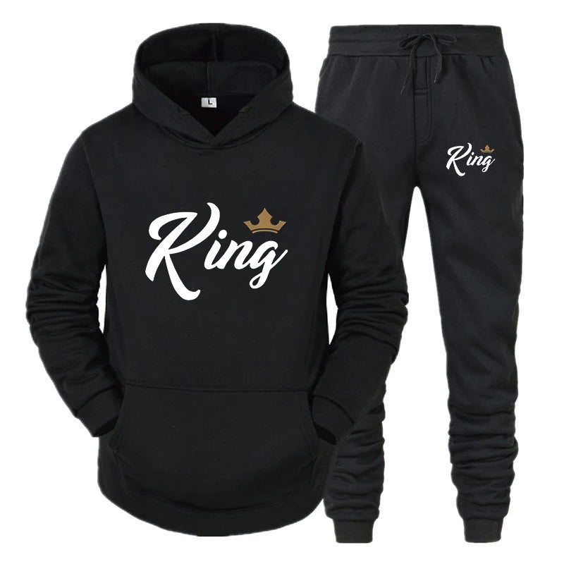 KING QUEEN Hooded Suits Hoodie and Pants 2pcs