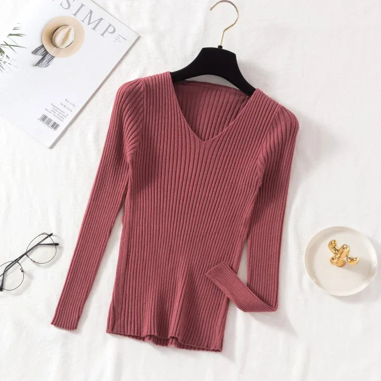 Knitted V Neck Pullover Sweater