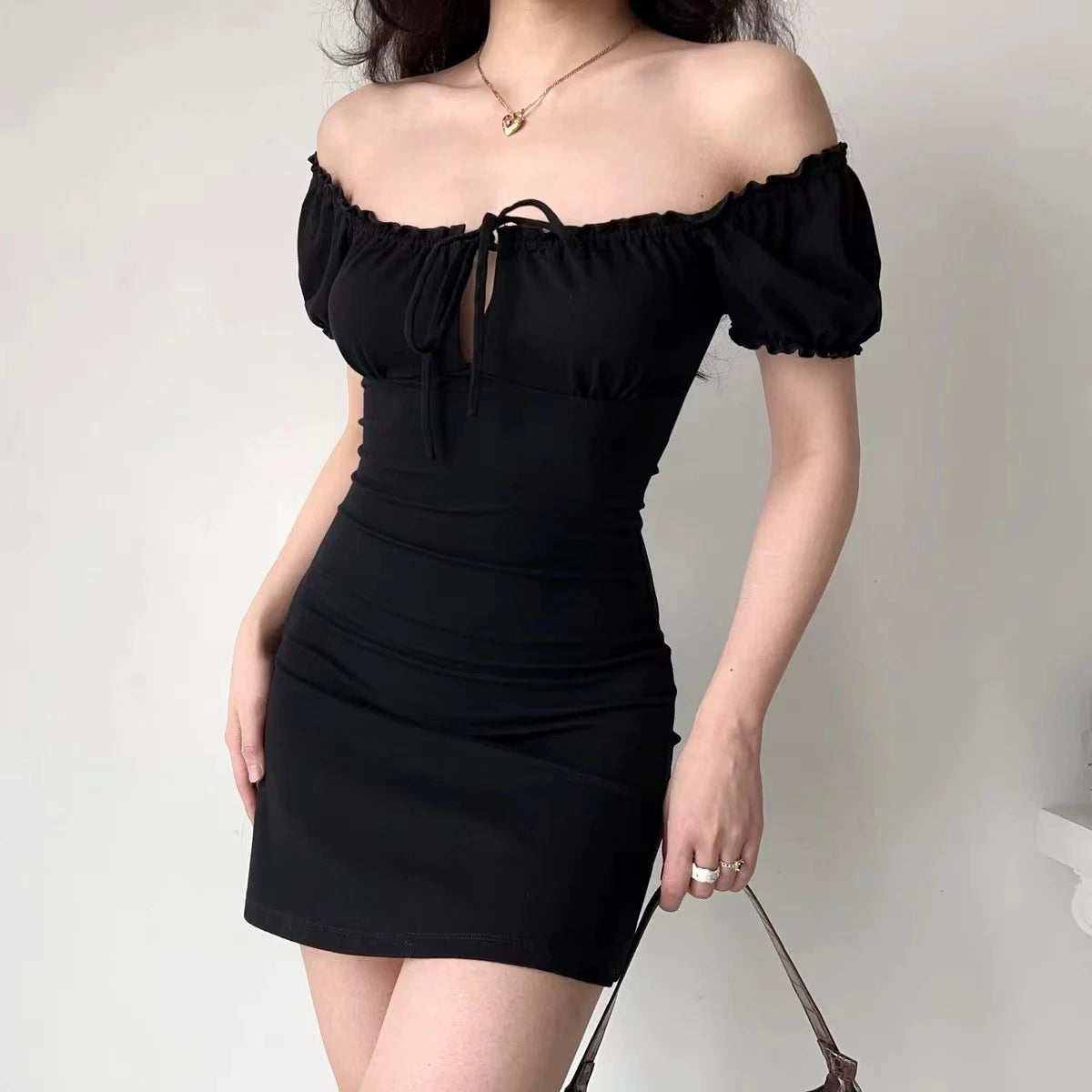 Mini Dress Women Short Sleeved Lace up Hollow