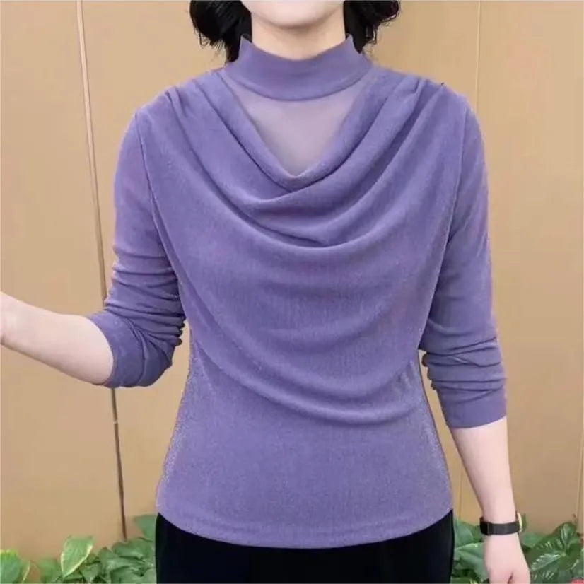 Temperament Pleated T Shirt Tops Spring Autumn New Long Sleeve