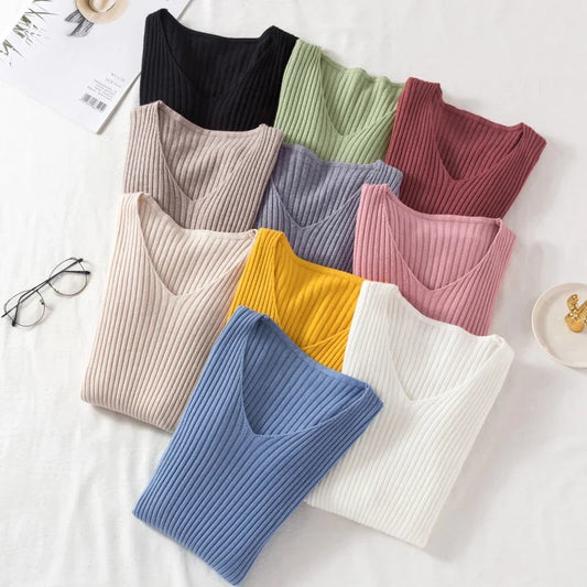 Knitted V Neck Pullover Sweater