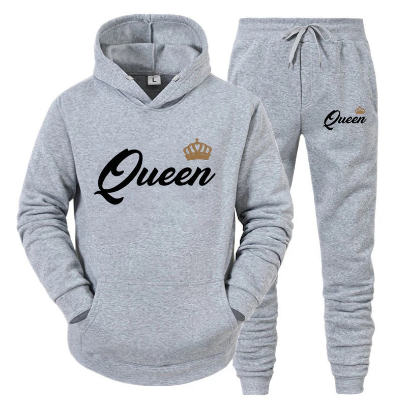 KING QUEEN Hooded Suits Hoodie and Pants 2pcs