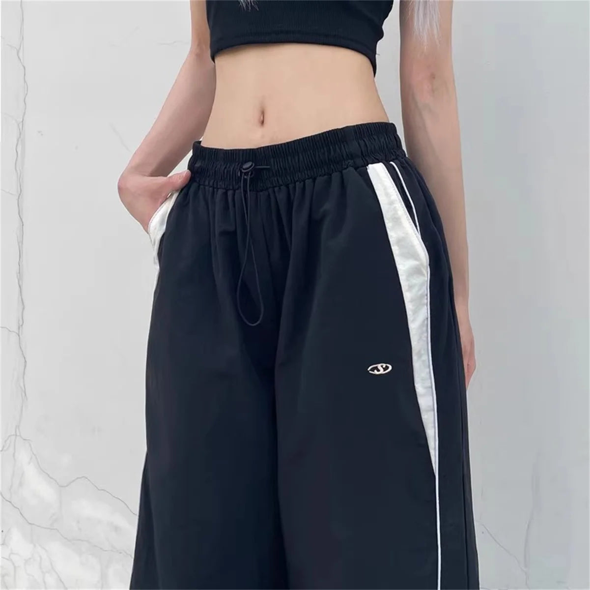 Wide Leg Cargo Pants Drawstring Solid Streetwear